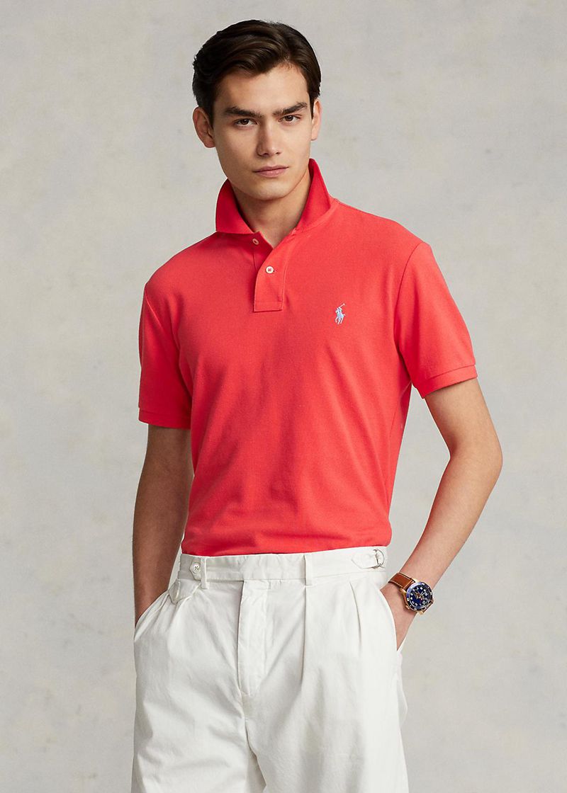 Polowka Polo Ralph Lauren Męska Czerwone Custom Wąskie Fit Mesh 893065-TYX